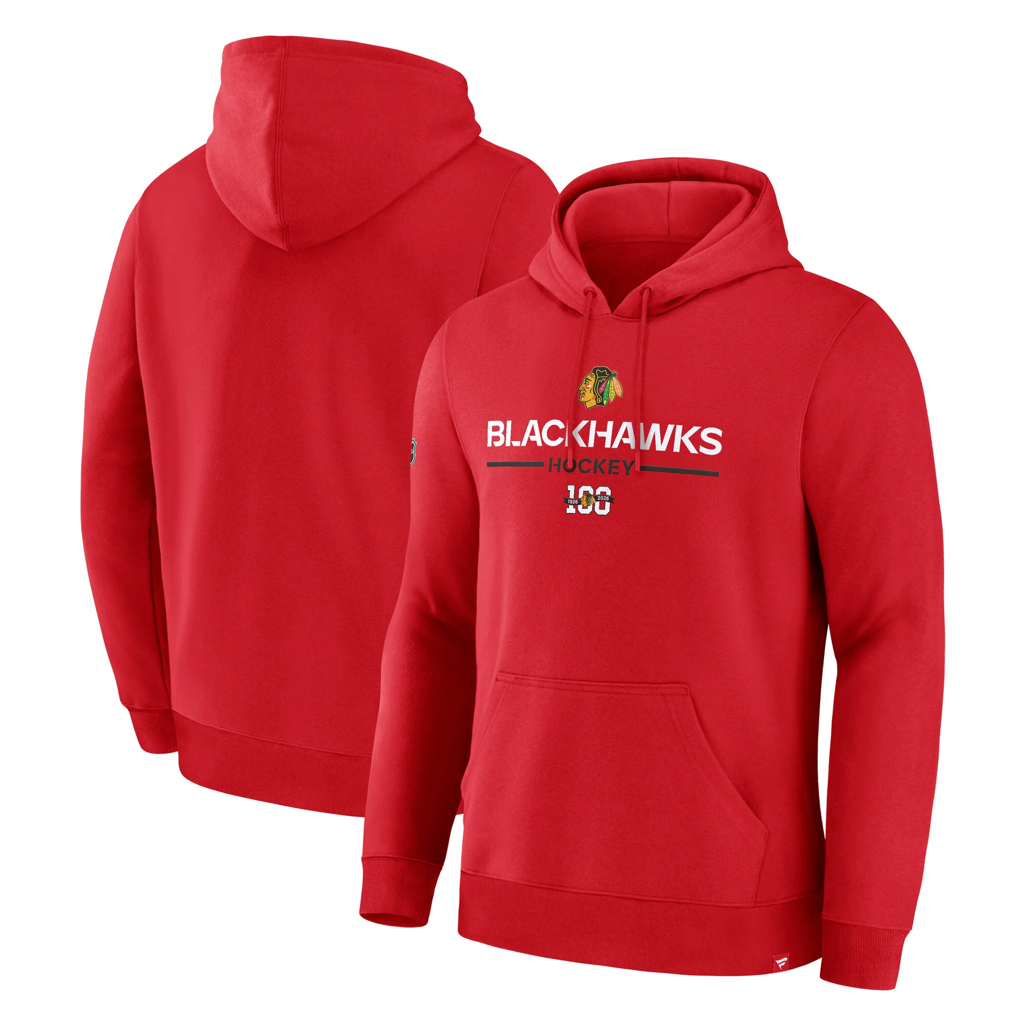 Fanatics Chicago Blackhawks Red Centennial Fleece Pullover Hoodie - Image 3