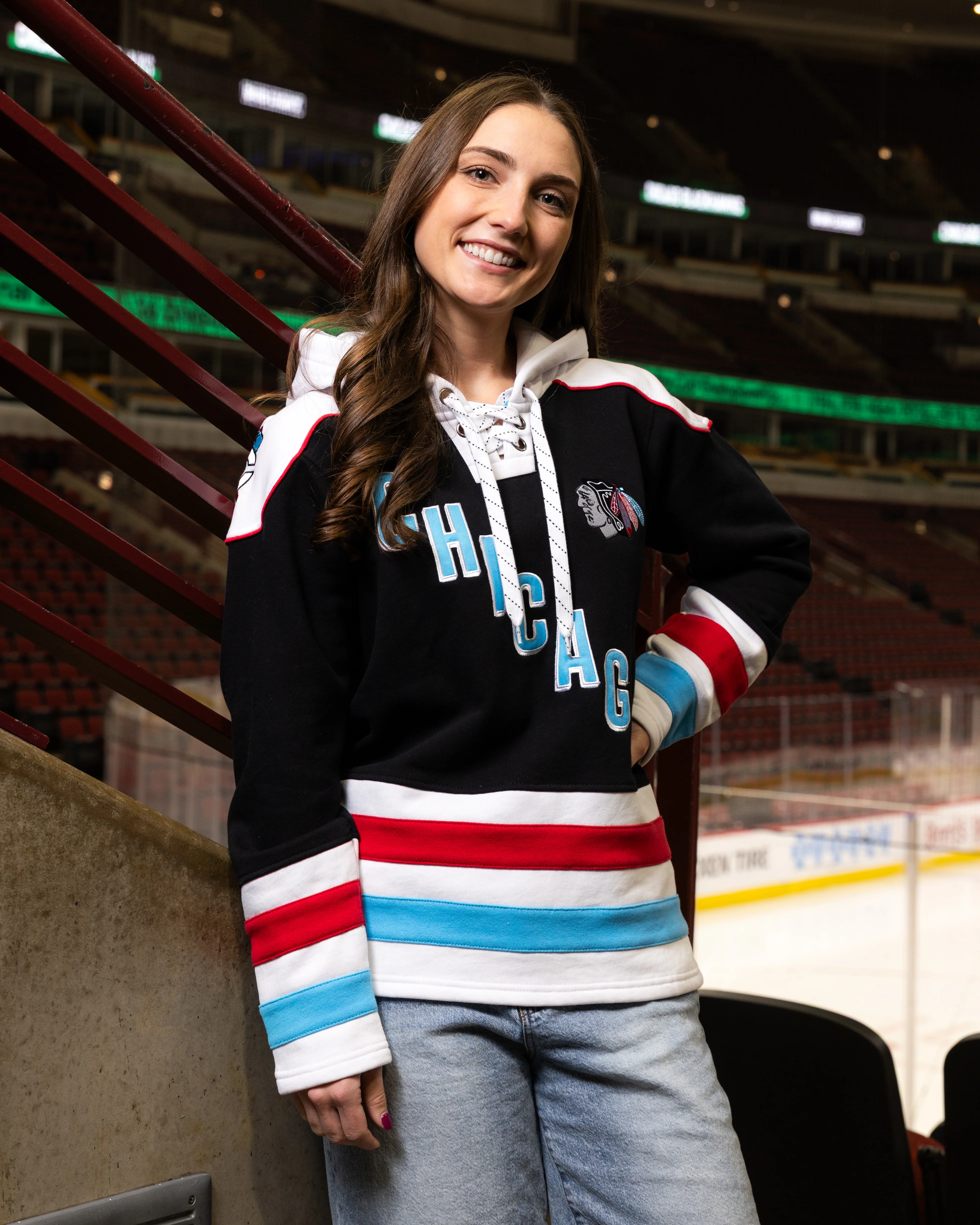 Four Stars Chicago Blackhawks Stipe Lace Up Jersey Hoodie - Image 3