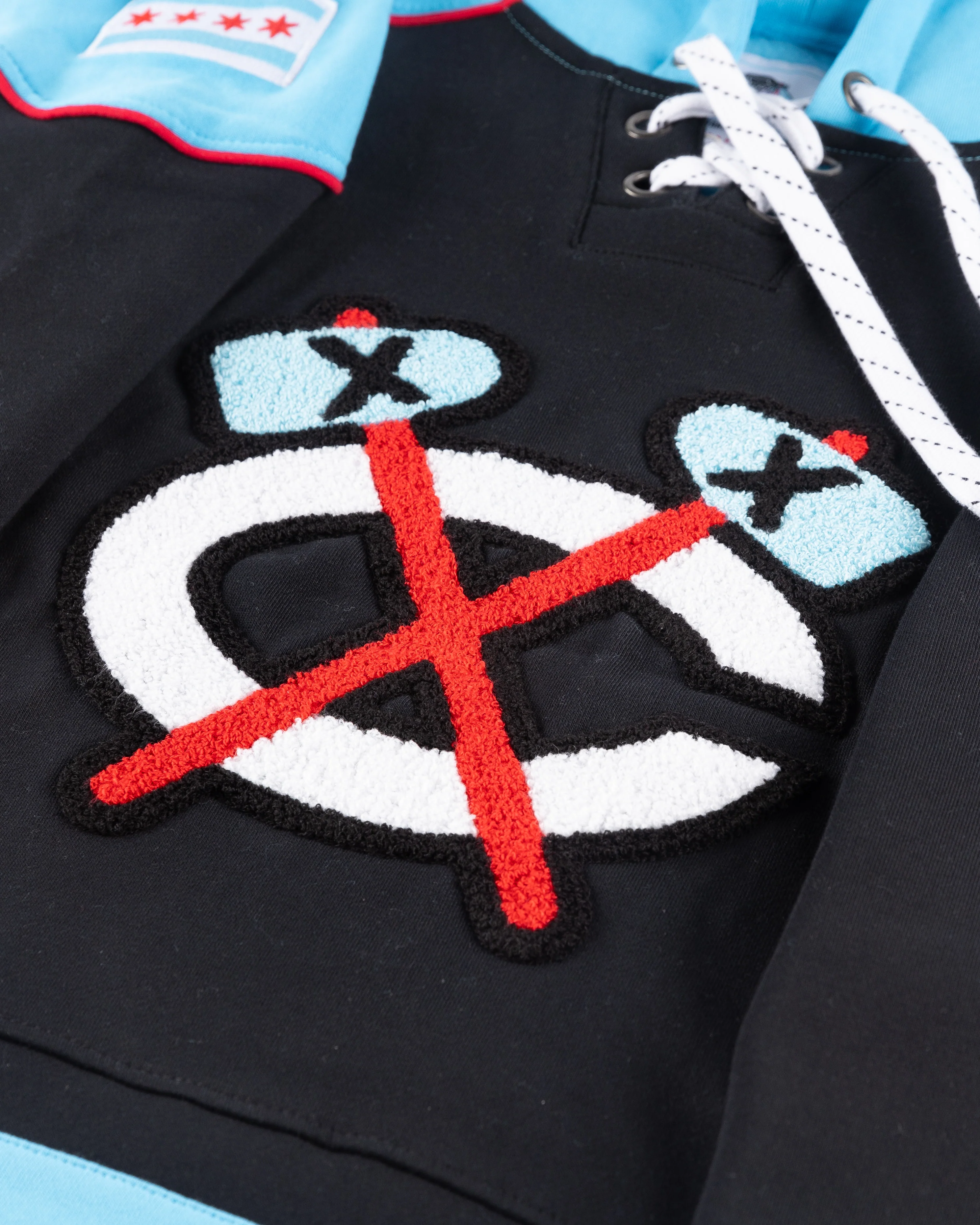 Four Stars Chicago Blackhawks Secondary Stripe Lace Up Jersey Hoodie - Image 3