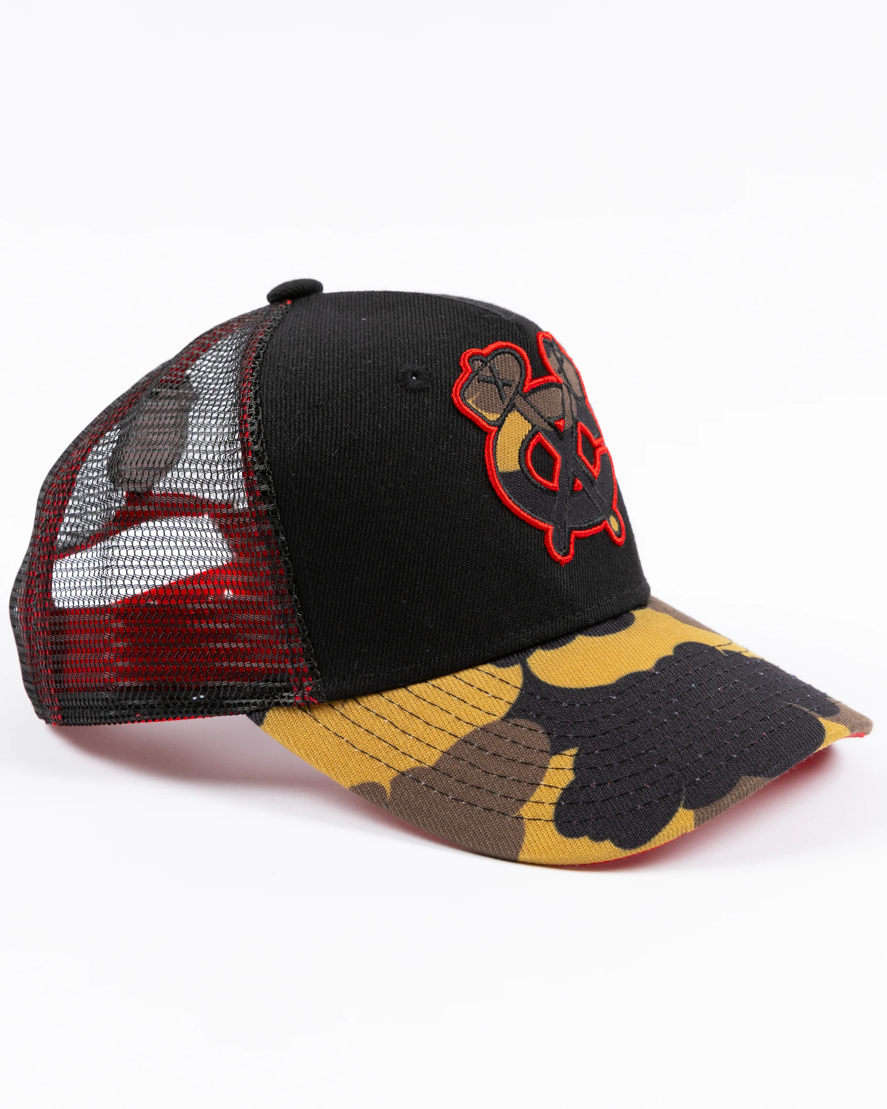 Youth Chicago Blackhawks Camo Mesh Back Trucker Cap - Image 3